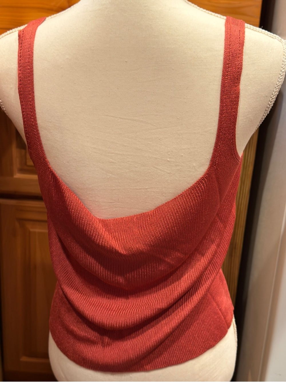 Women's Ribbed V-Neck Tank Top - Rust - Picture 2 of 9